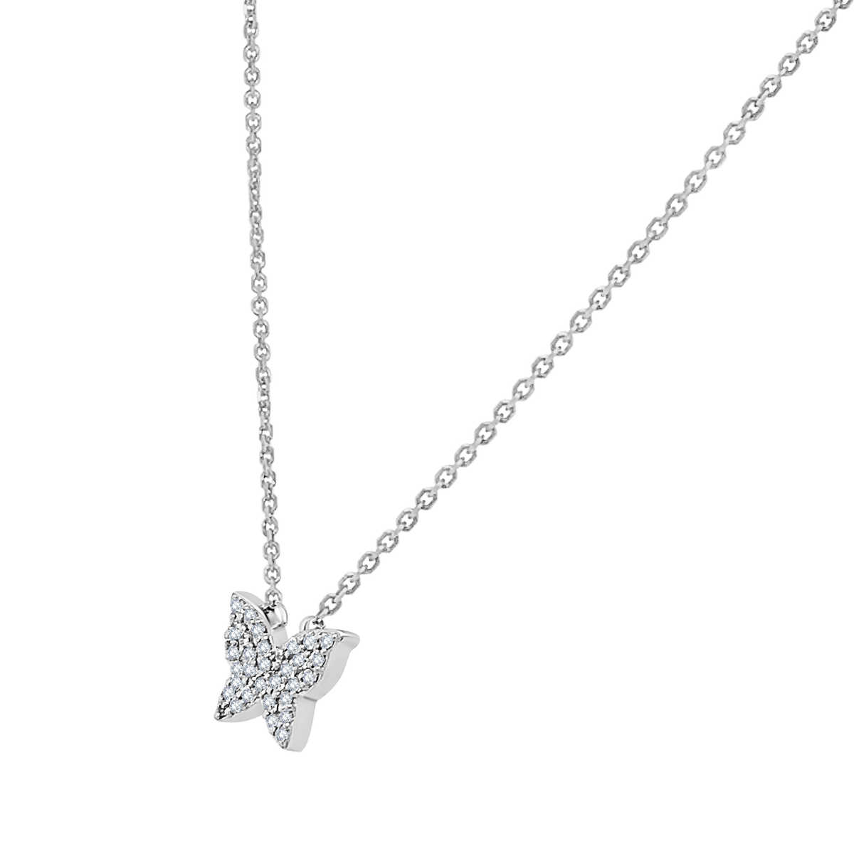 18K White Gold Butterfly Large Diamond Necklace (1/6 ct. tw) The Art